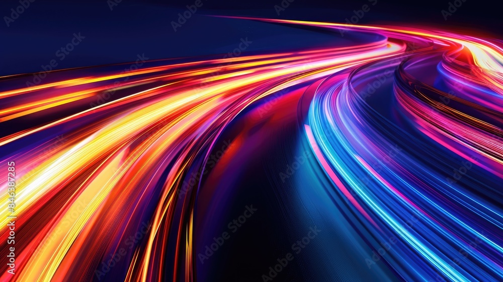 Poster vibrant streaks of light with dynamic motion and fast pace on a dark backdrop