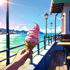 A child eagerly reaching for a colorful ice cream cone