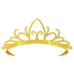 Gold Crown Tiara with Cartoon Style. Vector Illustration on White Background.