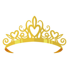 Gold Crown Tiara with Cartoon Style. Vector Illustration on White Background.