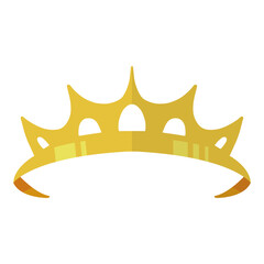 Gold Crown Tiara with Cartoon Style. Vector Illustration on White Background.