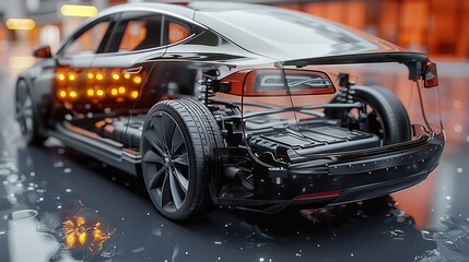 Obraz premium lithium ion EV battery in electric car. Generative AI.