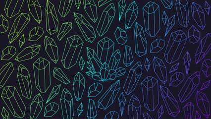 Background with Magic Crystals Print. Seamless Vector Design of Gemstones, Diamonds, and Faceted Jewels