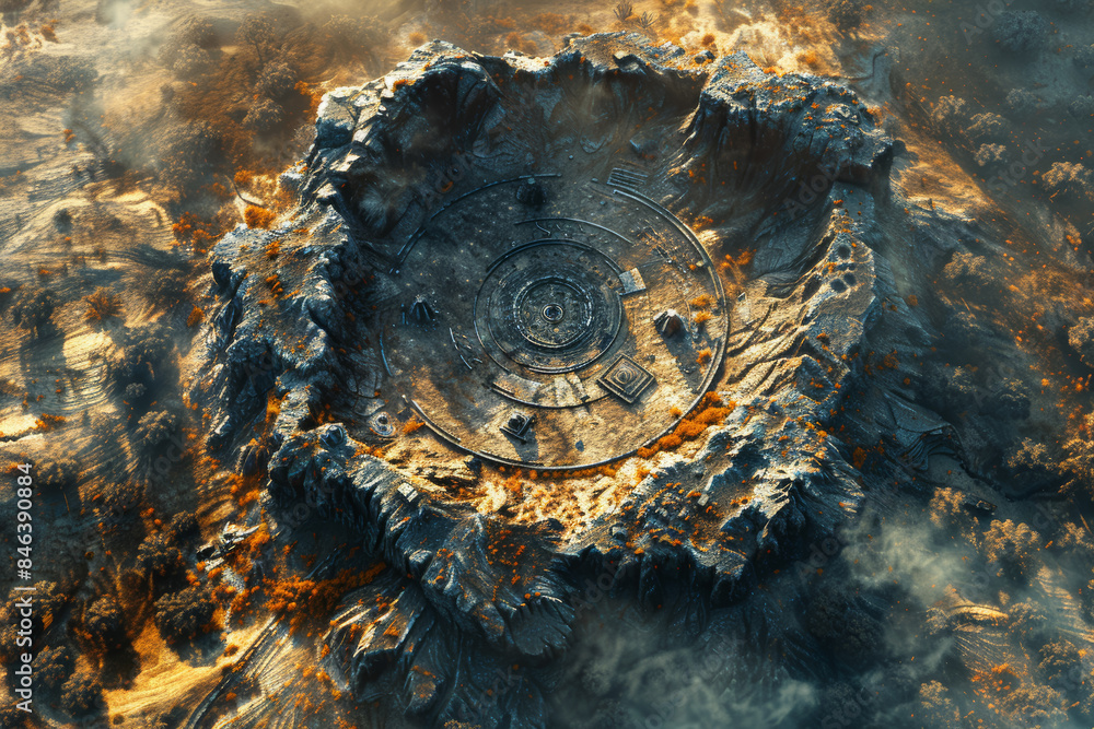 Poster a large, unexplained geoglyph visible only from high altitudes. concept of aerial perspectives and a
