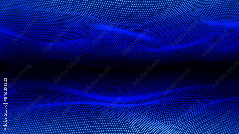 Poster up and down perspective dots particles wave, digital techno abstract backround