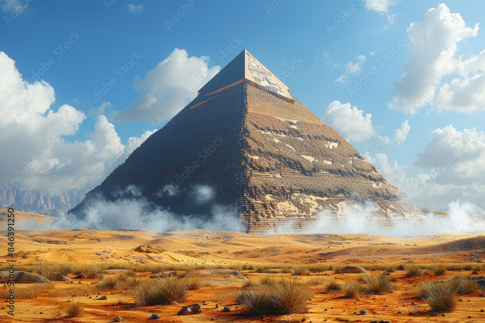 Poster a pyramid with internal structures and purposes still not fully understood. concept of architectural