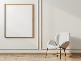 Blank frame mockup in the wall with a chair