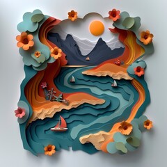  Paper cutout of a beach party with lanterns and music