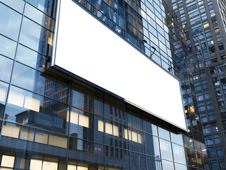 A large white billboard sits in front of a building for advertise and web banner