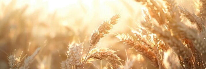 Golden wheat field bathed in warm sunlight, capturing the essence of summer and the abundance of nature. Perfect for agricultural themes.
