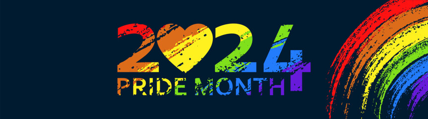 Pride Month 2024 Horizontal Banner. Pride Colors Flag Design Template