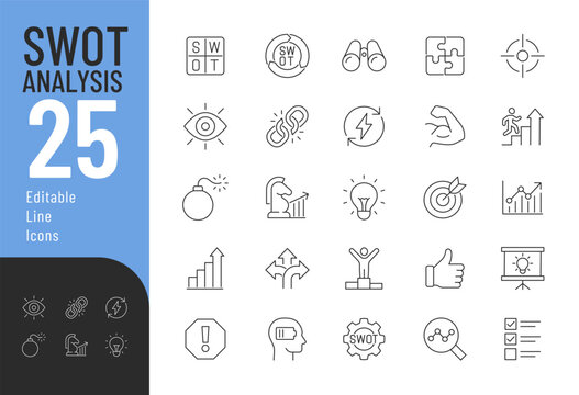 SWOT Analysis Editable Icons set. Vector illustration in modern thin line style of business related icons: strengths, weakness, opportunities, and threads. Pictograms and infographics for mobile apps.