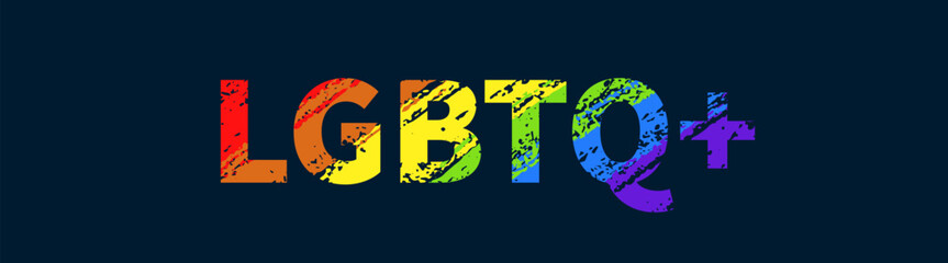 Happy Pride Month Horizontal Banner with Pride Color Striped Ribbon Flag on Grey Background