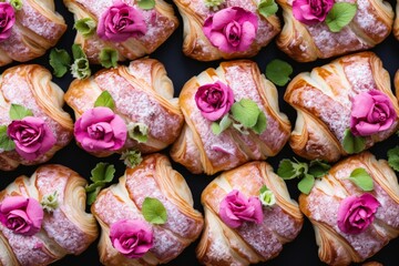 Fototapeta premium Freshly baked pastries with bright Pink Matcha accents 