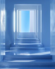 Design a simple 3D platform with a simple design style, simple style, close view, sense of technology, blue and white. Generative AI.