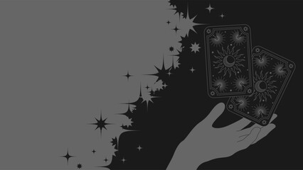 Banner with Tarot Cards and Space for Copy: Layout for Divination, Astrology, Zodiac, Vector Illustration