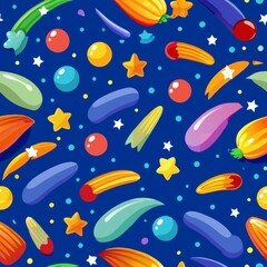  Seamless pattern of magical jelly beans with shooting stars and comet tails, Generative AI