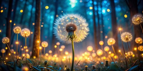 close-up of a dandelion flower fantastic composition light blur nature environment
