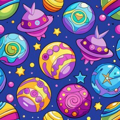Seamless pattern of mystical candy orbs with glowing auras and magical symbols, Generative AI