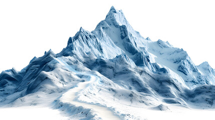 Obraz premium Icy Mountain Peaks with Winding Trail Through Snowy Landscape..