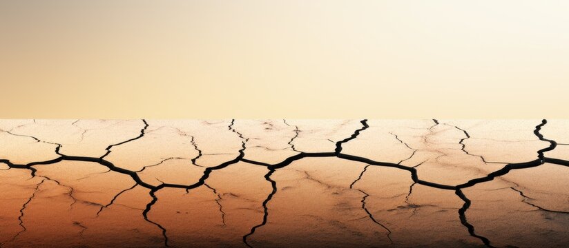 A crack in dry sand resembling a line graph representing the fluctuating stock market Copy space image