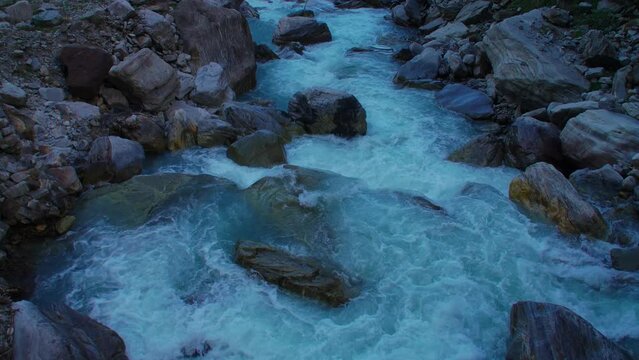 River Starting at the mountain valley Nanda Devi national park, Uttarakhand India