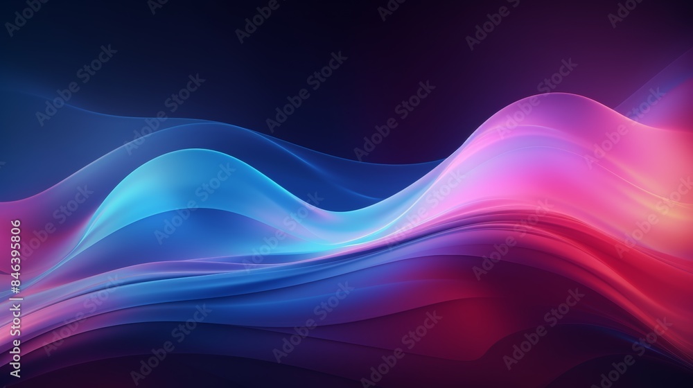 Poster an abstract flowing neon wave background in a surreal style, with dreamlike imagery and distorted pe