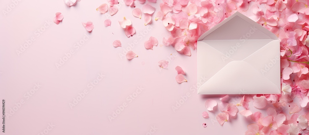 Poster a beautiful image of confetti spilling from an envelope onto a soft pink backdrop the concept of cor