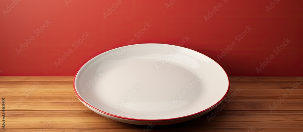 Aufkleber a blank ceramic plate round in shape rests on a simple background the surface is smooth and there is