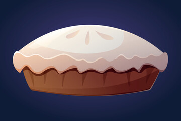 Sweet baked sponge cake or pie with white icing. Vector isolated cartoon illustration of baking.
