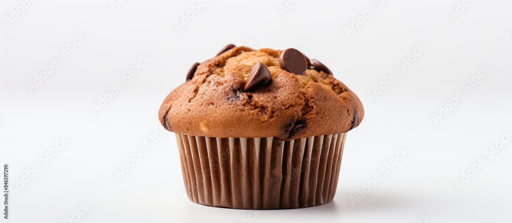 Poster a small brown muffin is placed on a white background providing ample copy space for additional conte