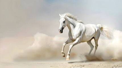 white horse run gallop through the desert