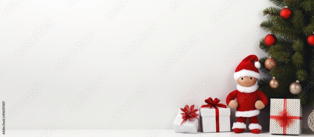 Poster a horizontal copy space image featuring a festive christmas and new year composition with gifts a do