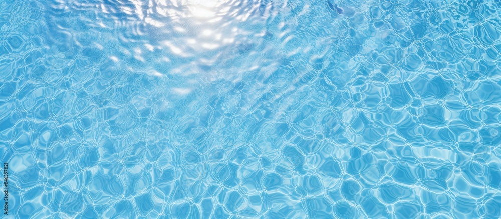 Aufkleber aerial view of sunlight reflecting on the water surface of a blue tiled swimming pool creating a pat