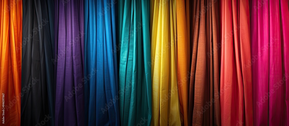 Poster a vibrant backdrop featuring a loincloth fabric in multiple colors with a black background perfect f