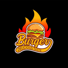 burger hamburger vector logo emblem label sticker template design premium graphic illustrations isolated on black background