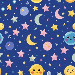 Seamless pattern of twinkling candy stars with celestial moons and constellations, Generative AI
