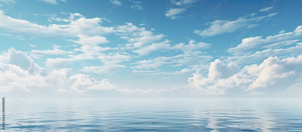 Poster a copy space image is available with a cloudy sky and a calm clear ocean