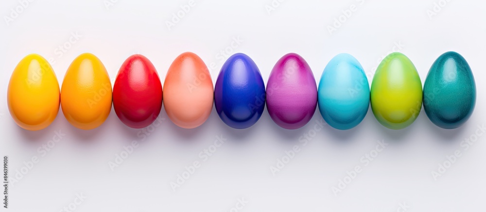 Aufkleber a flat lay of isolated easter eggs in various rainbow colors on a white background with plenty of co