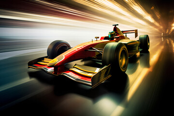 Race car racing on a track with motion blur. 