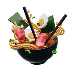 a falling bowl of japanese ramen 3d illustration
