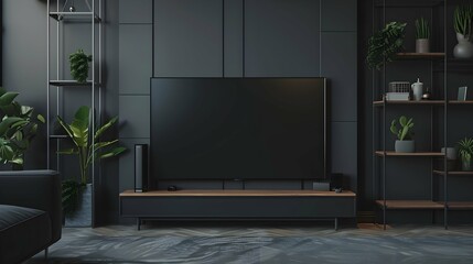 tv screen mockup in living room, 3d rendering