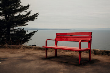red bench at above sea level 