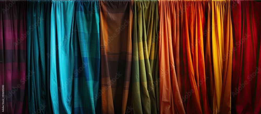 Poster a vibrant backdrop featuring a loincloth fabric in multiple colors with a black background perfect f