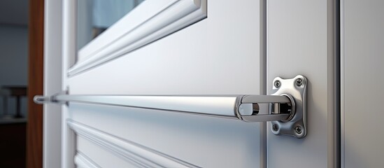 A door closer attached to contemporary white wooden entrance doors providing the functionality of a door holder or a door damper Copy space image