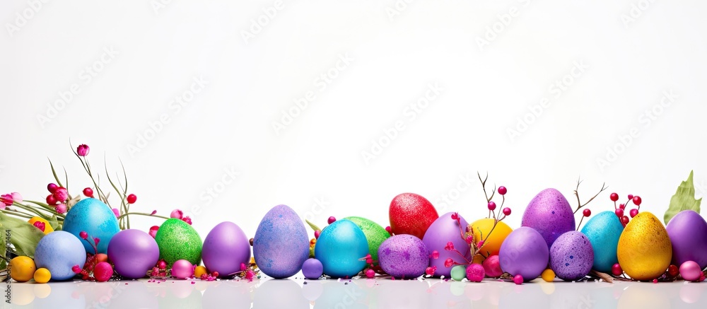 Aufkleber a festive easter greeting card featuring colorful decorations and eggs placed on a white background 