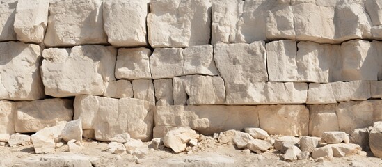 A copy space image of limestone stones showcasing their textured appearance in the sunlight