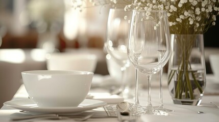 Elegant Dining Table Setting in Restaurant with Wine Glasses