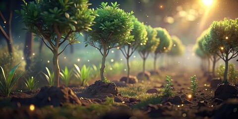 Fototapeta premium Close up of planting trees in a garden with selective focus , planting, trees, garden, environment, nature, ecology, care, save, world, seedling, forest, growth, earth, conservation