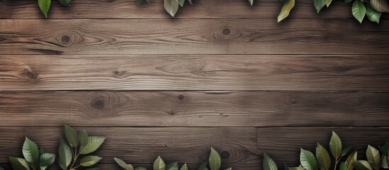 A wallpaper design featuring leaves and wood elements with plenty of empty space for a copy space image